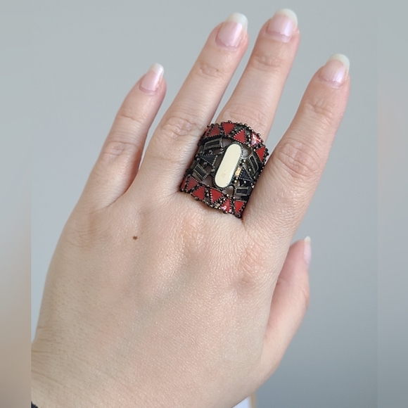 Vintage Ethnic Tribal Aztec Native Boho Geometric Costume Full Finger Ring - Picture 6 of 8